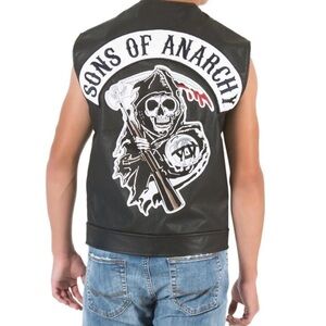 Sons Of Anarchy TV Show Black FauxLeather Costume Sleeveless Motorcycle Vest 1X?